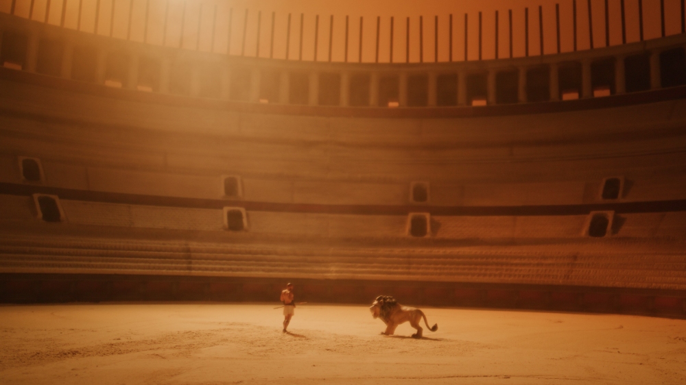 Colosseum Arena Battle Gladiator and lion in vast Roman colosseum arena
