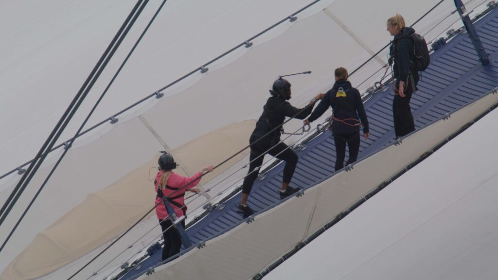 O2 Roof Climb Group of people climbing the steep O2 Arena roof walkway