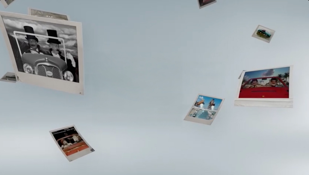 Floating vintage photos in Car SOS promotional background