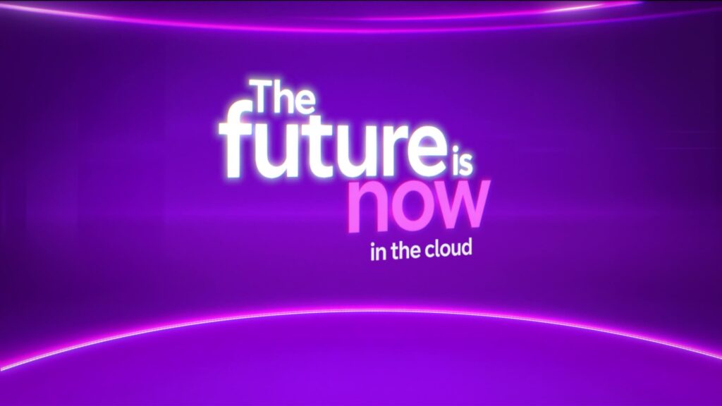 Future is Now Branding The Future is Now in the Cloud title card on purple background