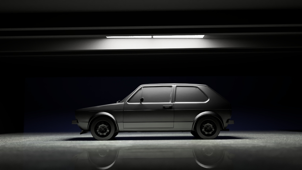 VW Golf Studio Shot Classic VW Golf side profile under dramatic studio lighting