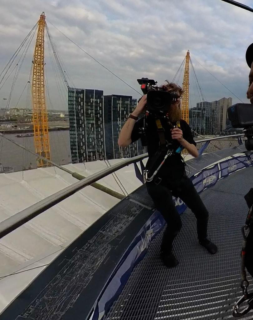 O2 Arena Rooftop Shoot Cameraman recording on top of the O2 Arena in London
