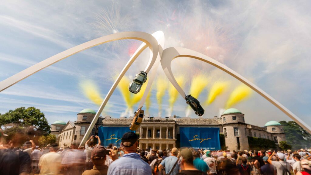 Goodwood Festival Fireworks Fireworks over Goodwood Festival of Speed sculpture and crowd